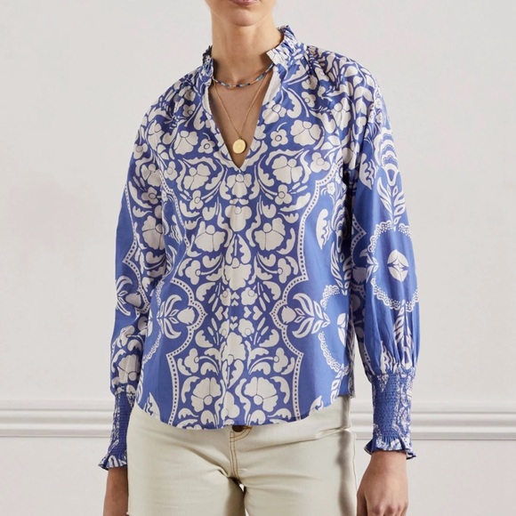 Boden Smocked Cuff Printed Cotton Blouse US Size 8 - Picture 10 of 10